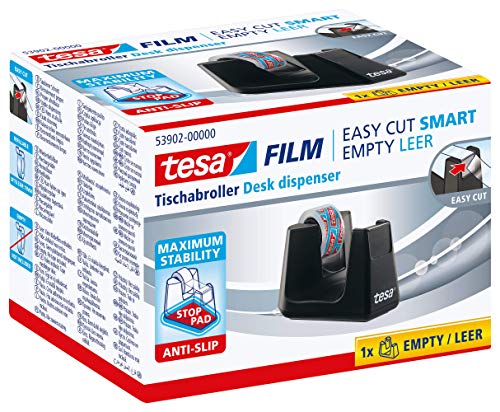 tesa Easy Cut SMART Klebebandabroller für Tische/Kompakter Tischabroller mit Anti-Rutsch-Technologie für Klebefilm bis 10m x 15mm