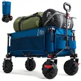 TIMBER RIDGE XXL Bollerwagen Faltbar Breite Reifen mit Bremse Strandwagen mit Seitentasche Getränkehalter Verstellbarem Griff Gartenwagen für Alle Gelände Draussen Einkaufen 100kg Belastbarkeit