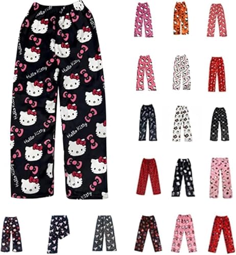 Pyjama Hose Damen Schlafanzug Hosen Kinder Lang Flanell Schlafhose Weich Kawaii Pyjamas Anime Bequeme Schlafanzughose Frauen Flauschig Pyjamahose Mädchen Cartoon Kuschelhose Home Casual Schlaf Pant