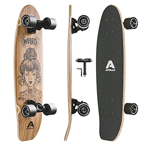 Apollo Mini-Longboard | Midi Cruiser als Komplett-Board, 70cm (30x8) | wendiges Kick Tail Mini Longboard aus Holz im Vintage Skateboard-Style | Longboard Erwachsene mit High Speed ABEC 9 Kugellagern