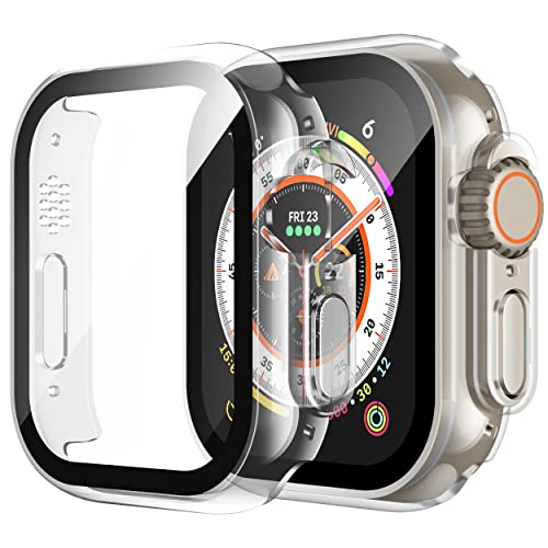 Misxi 2 Stück Hard Hülle mit Glas Displayschutz Kompatibel mit Apple Watch Ultra 2 (2024) / Ultra 49mm, Kratzfest PC Rundum Schutzhülle Ultradünnes Schutz Case mit Tasten für iWatch, Transparent