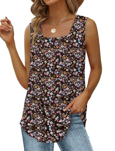 Cuptacc Tops Für Damen Plus Size Locker Tank Top Sommer Casual Tshirt Ärmellos Schwarz Rosa Geblümt Bluse Damen Elegant 2XL 50-52