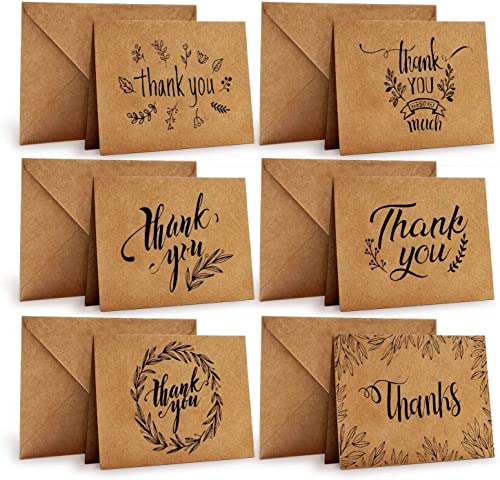 36 Stück Dankeskarten mit Umschlägen und Aufklebe, Ohuhu Kraftpapier Danke Karte für Grußkarten für Geschenkkarten DIY Dankeskarten Geschenk, 10 x 15 cm, Dankeskarten auf Englisch
