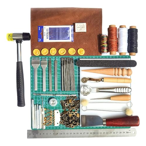 Leder-Bastelset, Leder Werkzeug Set, Lederhandwerks-Werkzeuge, Vielseitiges Lederherstellungsset, Lederschnitzwerkzeuge zum Schneiden, Stanzen, Nähen, Schnitzen