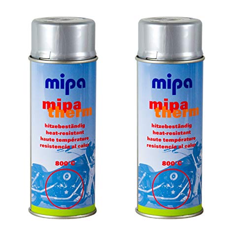 2x MIPA Mipatherm Silber Thermolack Ofenlack hitzebeständig bis 800°C 400 ml