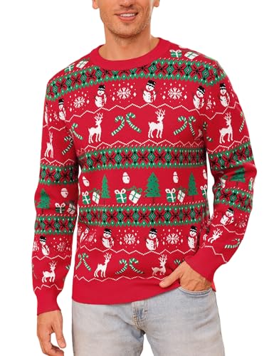 Totatuit Weihnachtspullover Herren Christmas Sweater mit Rentiermuster Strickpulli Langarm Warme Strickpullover Rundhals Pullover für Weihnachten Party im Winter