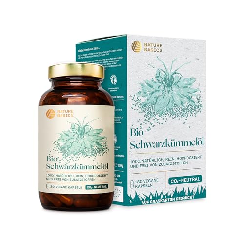 Bio Schwarzkümmelöl - 180 Kapseln hochdosiert / 500 mg hochwertiges Bio Schwarzkümmelöl & 250 mg Linolsäure je Kapsel / Vegan, Zertifiziert & Nachhaltig im Glas