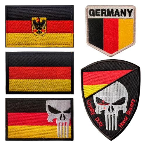 Deutsche Flagge Patches Klett Patches Punisher Für Taktische Militär Kleidung Rucksack Baseballkappe Uniform Weste Hundegeschirr Patch (5 Pack Deutsche Flagge)