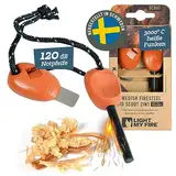 LIGHT MY FIRE Feuerstahl Outdoor Scout 2-in-1 mit Notfallpfeife, Feuerstahl Survival Gadget Feuerstein Feuerzeug, Ewiges Streichholz mit Bio-basierter Kunststoffgriff 3000 Zündungen