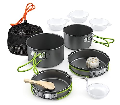 Lixada Camping Topfset 11-Teilig Camping Kochgeschirr Campinggeschirr 2-3 Personen mit Faltender Löffel Gabel Cutter Cup Outdoor Kochgeschirr Se Zum Wandern Outdoor BBQ Picknick