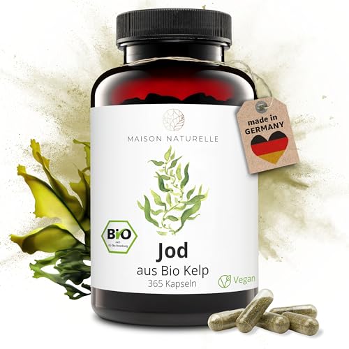 MAISON NATURELLE® JOD aus Bio Kelp (365 Stück) - 100% reine Jod Kapseln, Extrakt aus Braunalgen ohne Zusätze – optimal dosiert mit 195 µg natürlichem Jod je Kapsel - Jod Tabletten