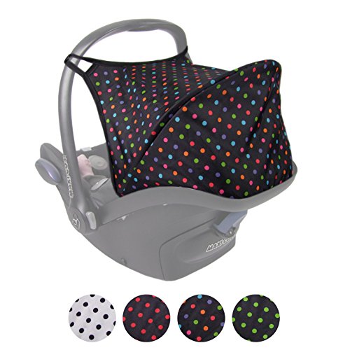 BAMBINIWELT Sonnenverdeck UV50+ für Maxi-Cosi Cabriofix, Sonnendach Babyschale, Autositz PUNKTE (schwarz - bunte Punkte) XX