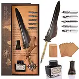 Cieex Schreibfeder Kalligraphie Feder, Handgemachte Dip Pen, Vintage Federkiel Dip Quill Pen Writing Ink Set für Schreibwaren Geschenk