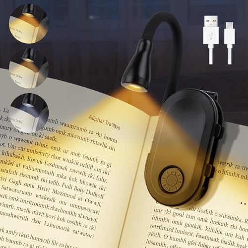 LWMTT Leselampe Buch Klemme,USB Wiederaufladbare Klemmlampe Mit,360° Flexibel Buchlampe,3 Farbtemperatur Modi,Leicht & Tragbar, Perfekt für Bücherliebhaber,Bett,BüRo,Reisen