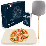 Blumtal Pizzastein für Backofen 38x30cm + Pizzaschieber - Pizzastein Gasgrill aus Cordierit-Stein bis 900 C° - Pizzastein für den Gasgrill - Pizza Stein für den Grill - Pizza Stone - Backstein Brot