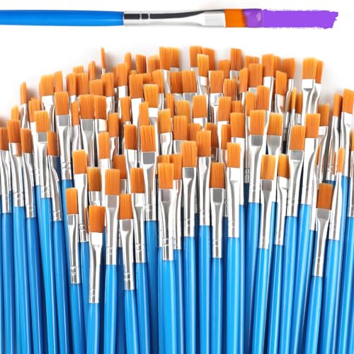Halobios 100-teiliges Pinselset, Flache Nylon Acrylfarben Pinsel für Erwachsene und Kinder, eignen Sich für Ölgemälde, Aquarell, Körpermalerei, Keramikmalerei, Zeichnen und Künstlerbedarf.