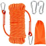 RAKUTE 10mm*20M Kletterseil, Outdoor Sicherheitsseil, Nylon Seil Statisches Kletterseil mit 2 Karabinern Rettungsseil Feuerrettungs-Fallschirm-Seil für Arbeiten in der Höhe/Feuerleiter/Abseilen/Sport