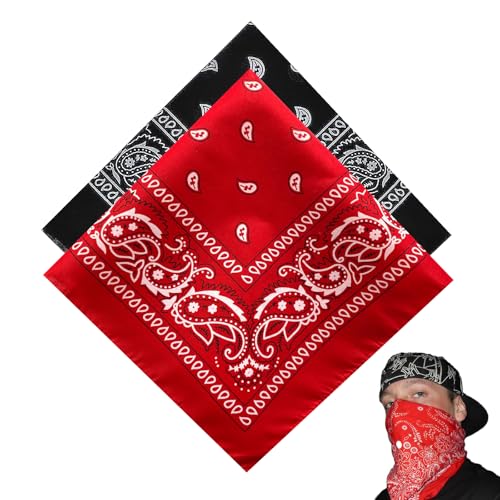 2 Stück Bandana Damen Herren, Halstuch, Bandana Rot Baumwolle, Bandana Kinder, Für Unisex Tuch Bindetuch, Headwear, Haar, Schal, Paisley Muster, Rot Und Schwarz(55 X 55 Cm)