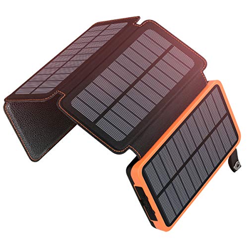 A ADDTOP Solar Powerbank 25000mAh Tragbare Solar Ladegerät mit 4 Solarpanels, Outdoor wasserfester externer Akku mit 2 USB Ports für Smartphones, Tablets und mehr