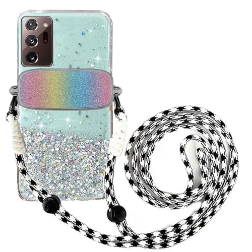 Tivenfezk Nadoli für Samsung Galaxy Note 20 Ultra Glitzer Handykette Hülle,Silikon Bling Durchsichtig Crossbody Tasche zum Umhängen Schutzhülle mit Telefon Clip Halter Band