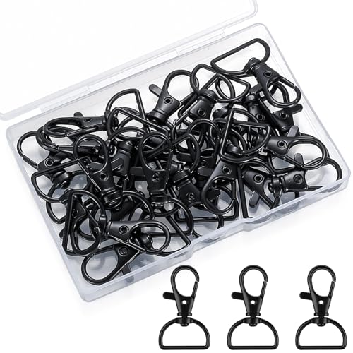 25 Stück Schwarz Karabiner Schlüsselanhänger Karabinerhaken Schlüsselanhänger mit Karabinerverschluss, Karabinerhaken mit Drehgelenk D-Ring Schlüsselringe für Taschen DIY Handwerk Makramee Zubehör