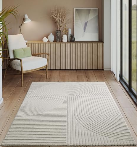 the carpet Everest - moderner Kurzflor Teppich Wohnzimmer Schlafzimmer mit Hoch-Tief-Effekt, 3D Effekt, hohe Flordichte und angenehm weich, Panglao Design, Creme, 80 x 300 cm