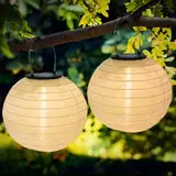 WUJUN Lampions Solar Außen wetterfest weiße Solar-LED-Laterne, Durchmesser 20 cm, Nylon-Hänge-Gartenlaterne, Solarbeleuchtung, geeignet für Garten, Terrasse, Hochzeit, Urlaubsdekoration (2)