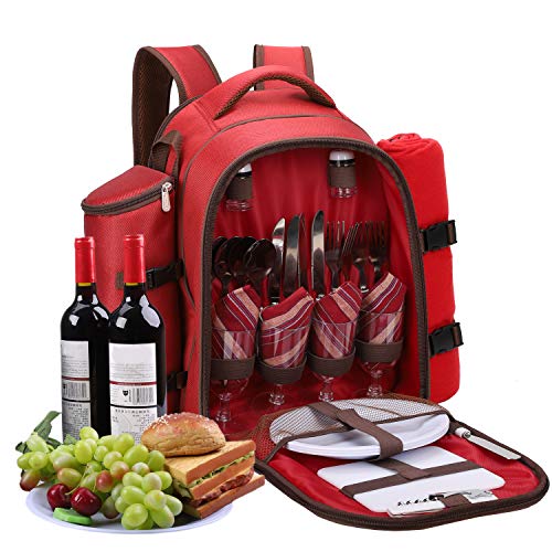 apollo walker Picknickrucksack 4 Personen Picknick Set (Set & Decke) Thermotasche Kühltaschen für Camping, Strand, Wandern Rot