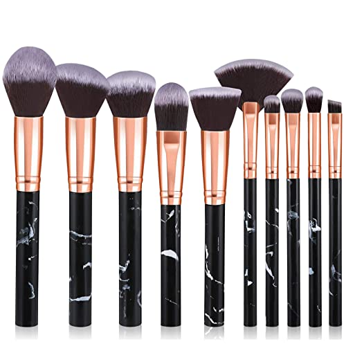 Pinselset Makeup Start Makers 10 Stück Professionelle Make Up Pinsel Set Schwarzer Marmor Kosmetik Pinselset Puder Foundation Lidschatten Concealer Eyeshadow Schmink Pinsel (A)