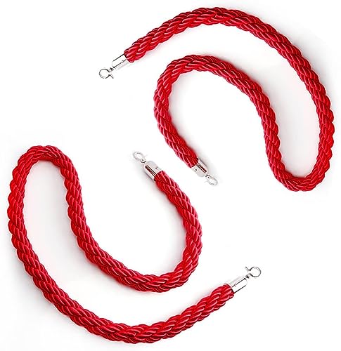 LIQONWAG Gedrehte Warteschlangenseile, 2-Teilig, Trennseile Für Den Innenbereich, Hängeseile Mit Silbernen Haken, Rote Absperrseile Für Kinosäle, Kindergärten, Banken/a/90Cm/3Ft