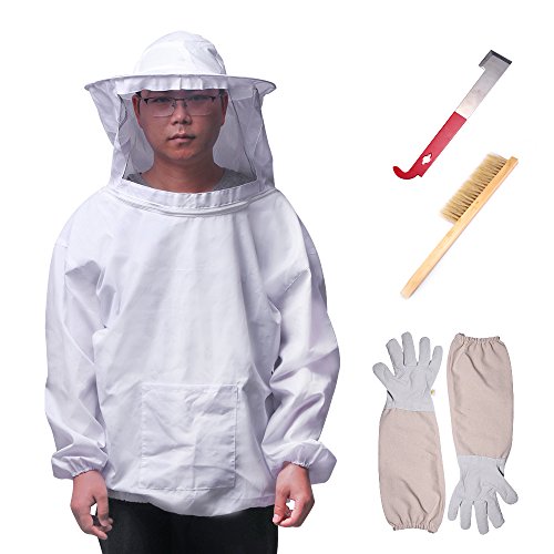 Winbang Imkerei-Werkzeug-Set, Imkerei Schutzausrüstung Atmungsaktiv Imkerei-Anzug Langarmjacke mit Handschuhen Bienenstock-Bürste J Haken 1