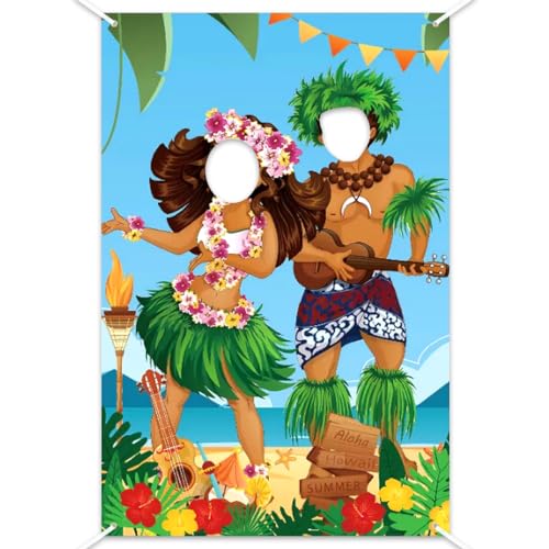 Party Dekoration Hawaii, 180 x 90 cm Hawaii Fotohintergrund Banner, Luau Foto Stand Hintergrund, Lustige Luau Paar Foto Tür Banner, Luau Party Dekoration Hawaii für Sommer Strand