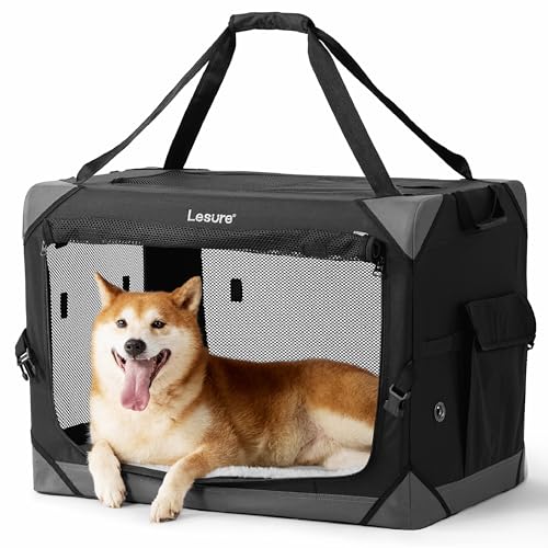 Lesure Hundebox Auto Transportbox Hund Hundebox Faltbar, Transportbox mit Tragegriffen 71x51x51 cm, Hundetransportbox Auto Klein & Groß Hundebox Faltbar, Transportbox Katze, Oxford-Gewebe, Schwarz