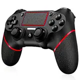 Shiptree Wireless Controller für PS-4, Game Controller Kompatibel mit PS-4/Slim/Pro/PC, mit Dual Vibration/6-Achsen Gyro Sensor/Hochpräzises Touchpanel/Audio Jack, 360°-Joystick Präzise Kontrolle -Rot