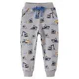 EULLA Jungen Bottoms Jogginghose Tractor Muster Sweathose Kinder Baumwolle Sporthose Jogger Hose 104