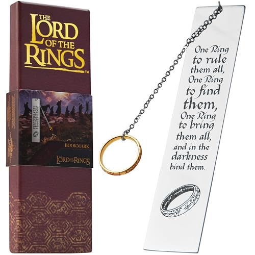 The Lord of the Rings Lesezeichen Metall, Buch Lesezeichen mit Zitat & Anhänger, Geschenke für Buchliebhaber (Silber mit Ring)