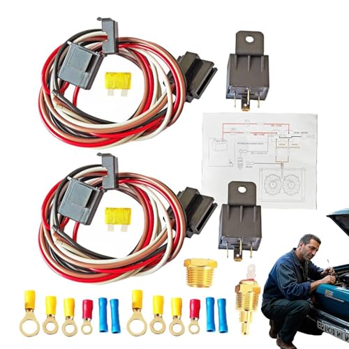 Electric Cooling Lüfterrelais -Kit, Automobil -Relais -Kit | Double Electric Lüfter Kit 12v40a - Kfz -Ersatzmotor mit Temperatursensor für Wohnmobile