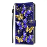 Rnrieyta Miagon Full Body Flip PU Leder Schutzhülle für Oppo A17 4G,Bunt Muster Hülle Brieftasche Case Cover Ständer mit Kartenfächer,Diamant Schmetterling