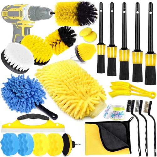 MWZEAUL Auto Reinigungsset für Innenraum und Außen, 25 Pcs Autopflege Set, Auto Waschen Set mit Detailing Pinsel, Waschhandschuh, Auto Putz Set für Lüftungsschlitz, Motor, Rädern, Haushaltsreinigung