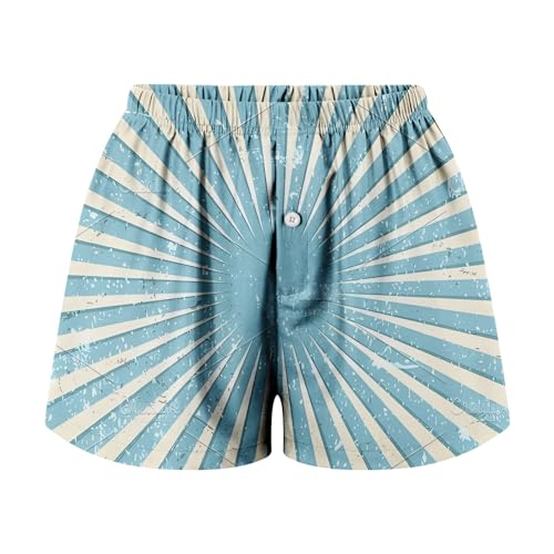 Damen Schlafshorts Kurz Shorts Damen Radler Damen-Shorts Persönlichkeit Weich Elastisch Niedrige Taille Lässig Vintage-Digitaldruck Knopfleiste Vorne Pyjamahose Boxershorts Nachtwäsche (Light Blue, M)