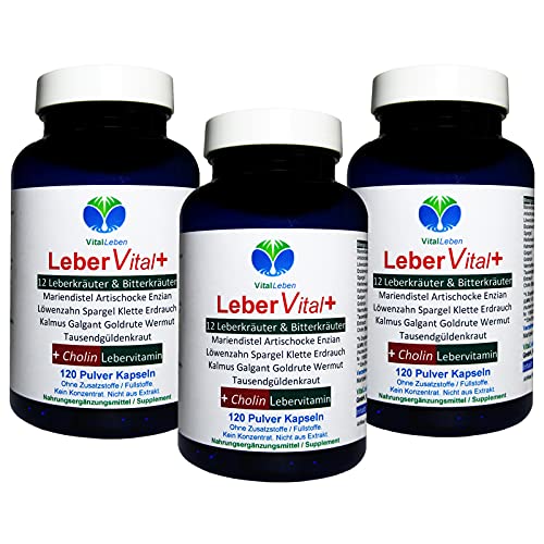 LEBER Vital 12 Kräuter & Bitterstoffe + Lebervitamin CHOLIN 360 (3x120) Leberkapseln - Müllabfuhr in DEINEM Körper + Löwenzahn, Artischocken, Mariendistel…NATUR pur - OHNE ZUSATZSTOFFE. 26454-3