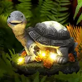 FLOWood Gartendeko Solar Schildkröte Statue mit LED-Licht, wetterfest für draußen, Weihnachten und Geburtstag – Gartenfiguren Deko für Außenbereich, Balkon und Terrasse, Decoration