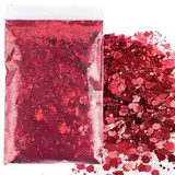 50g Rot Farben Pailletten Glitzer Set,Gemischte Grobe Feine FlockenCraft Glitzerpuder für Epoxidharz Haare Nagelkunst Gesicht Gesicht Augen Festival Make-up,Vier Größen (0,2 mm,1 mm,2 mm,3 mm)