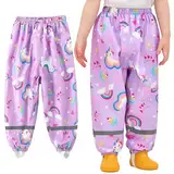 Baogaier Mädchen Matschhose Regenlatzhose Lila Pferd Buddelhose Ungefüttert Wind-und wasserdichte Dünn Leicht Sport Kinder Regenhose Regenbekleidung mit Reflektor, für 1-2 Jahre, GR.86-92