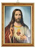 Motivationsgeschenke Wandbild Herz Jesus Holz Rahmen Braun Gold 20cm Christliche Wanddekoration