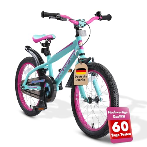 BIKESTAR Kinderfahrrad 18 Zoll für Mädchen und Jungen ab 5 Jahre | Kinderrad Urban Jungle | Fahrrad für Kinder Türkis & Berry | Risikofrei Testen