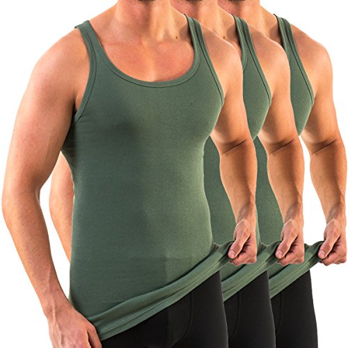 HERMKO 3007 3er Pack extralanges Herren Unterhemd (+10 cm) Tank Top aus 100% Bio-Baumwolle, Größe:D 13 = EU 7XL, Farbe:Olive