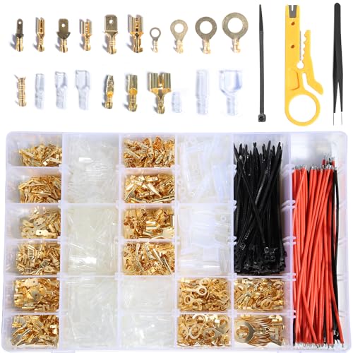 shengbowi 2.8/4.8/6.3mm weibliche männliche Spaten Crimp-Verbindungsstücke Elektrische Lugs Terminal Isolierdraht Quick Splice Sortiment Kit Wundstecker Crimp Spring Insert Draht Kaltpressverdrahtungs