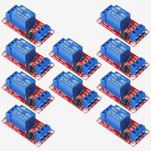 GTIWUNG 10 Stück Ein Kanal Relais Modul 5V, 1 Kanal Relaisplatine mit Optokoppler-Isolation, High Level Trigger Relaismodul, Low Level Trigger Erweiterungsplatine, Relaisschalt Modul für Arduino