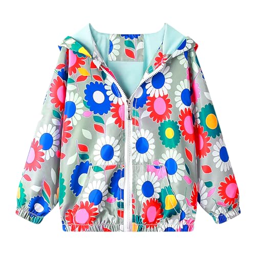 JinBei Baby Mädchen Jacken Kinder Jacke Kapuzen Sweatjacke Kapuzenjacke Blumen Bunt Winddicht Mantel Windjacke Übergangsjack Frühling Herbst Outwear Softshelljacke 1-2 Jahre